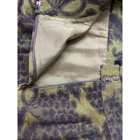 VTG 80s Joinus Korea Green/Black Grapevine Print Mini Pencil Skirt XS RZ10406 - Picture 8 of 9